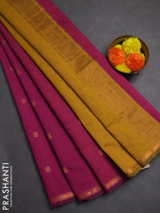 Semi maheswai cotton saree magenta pink and dark mustard with zari woven buttas and zari woven border
