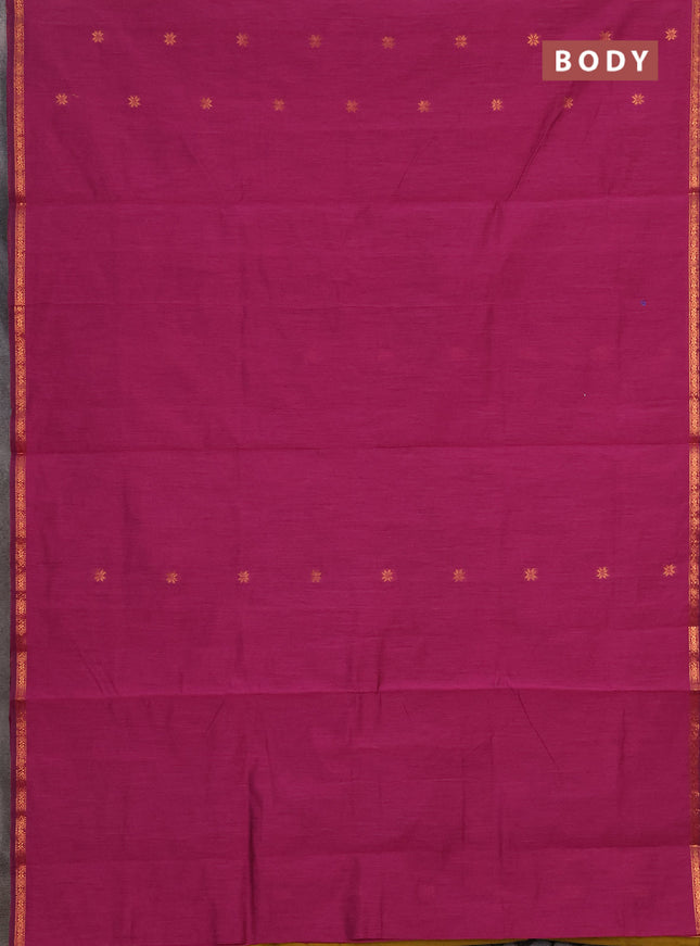 Semi maheswai cotton saree magenta pink and dark mustard with zari woven buttas and zari woven border