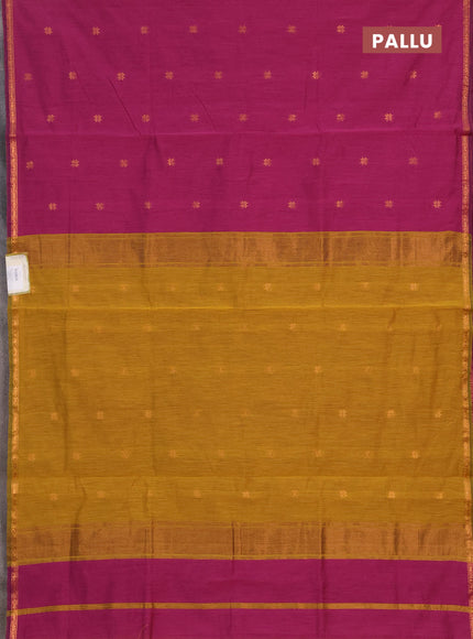 Semi maheswai cotton saree magenta pink and dark mustard with zari woven buttas and zari woven border