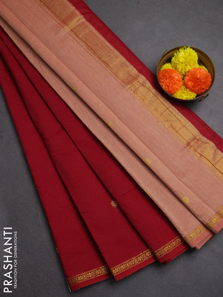 Semi maheswai cotton saree maroon and peach shade with zari woven buttas and zari woven border