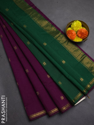 Semi maheswai cotton saree purple and green with zari woven buttas and zari woven border