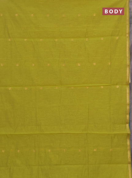 Semi maheswai cotton saree lime green and teal blue with zari woven buttas and zari woven border