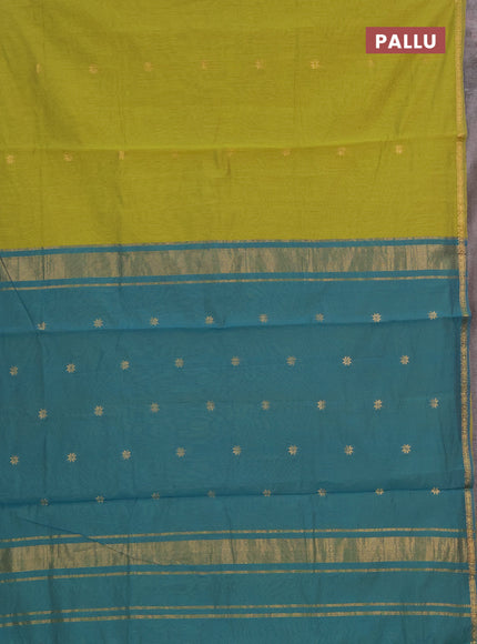 Semi maheswai cotton saree lime green and teal blue with zari woven buttas and zari woven border