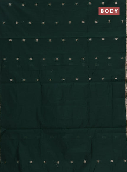 Semi maheswai cotton saree bottle green and rustic orange with zari woven buttas and zari woven border