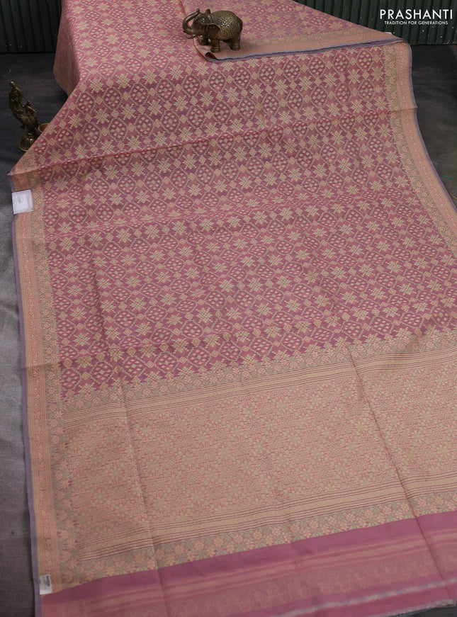 Banarasi cotton saree pastel pink with allover thread weaves and woven border