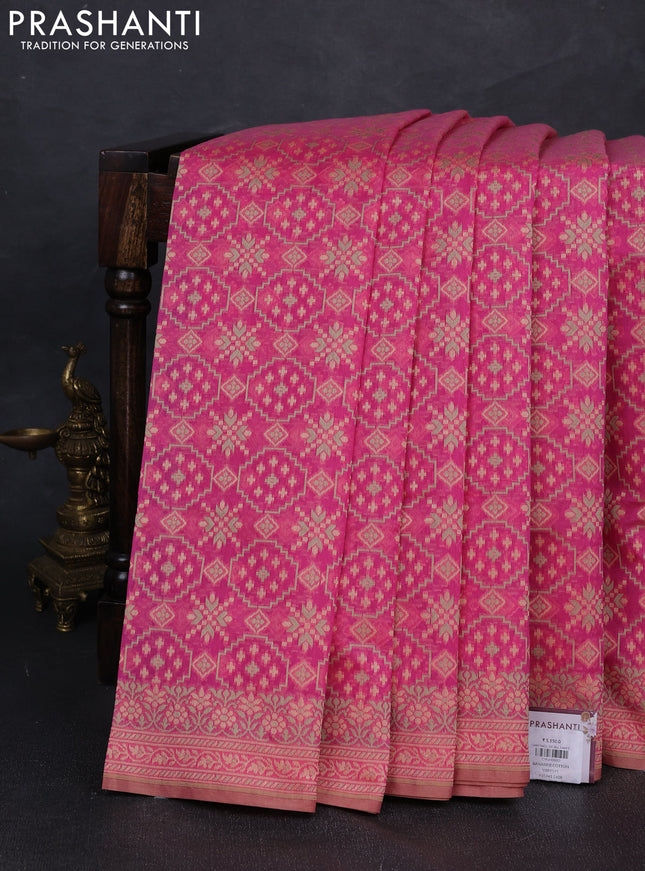 Banarasi cotton saree pink with allover thread weaves and woven border