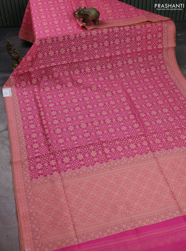 Banarasi cotton saree pink with allover thread weaves and woven border