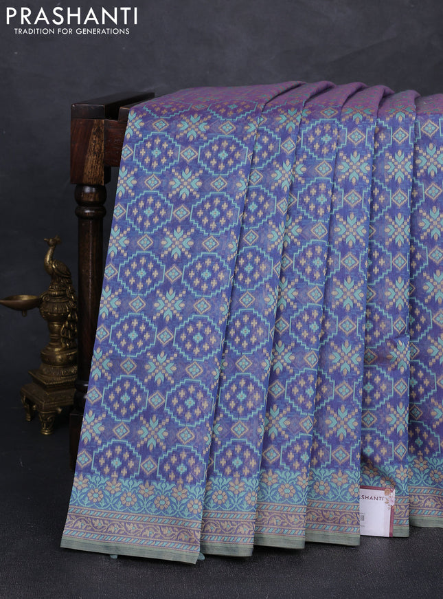 Banarasi cotton saree dual shade of blue with allover thread weaves and woven border