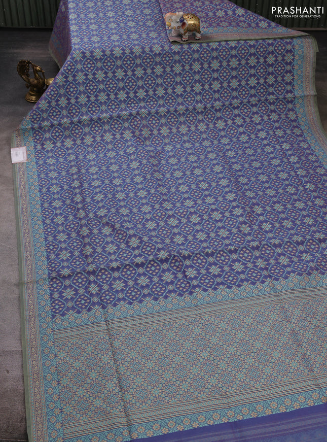 Banarasi cotton saree dual shade of blue with allover thread weaves and woven border