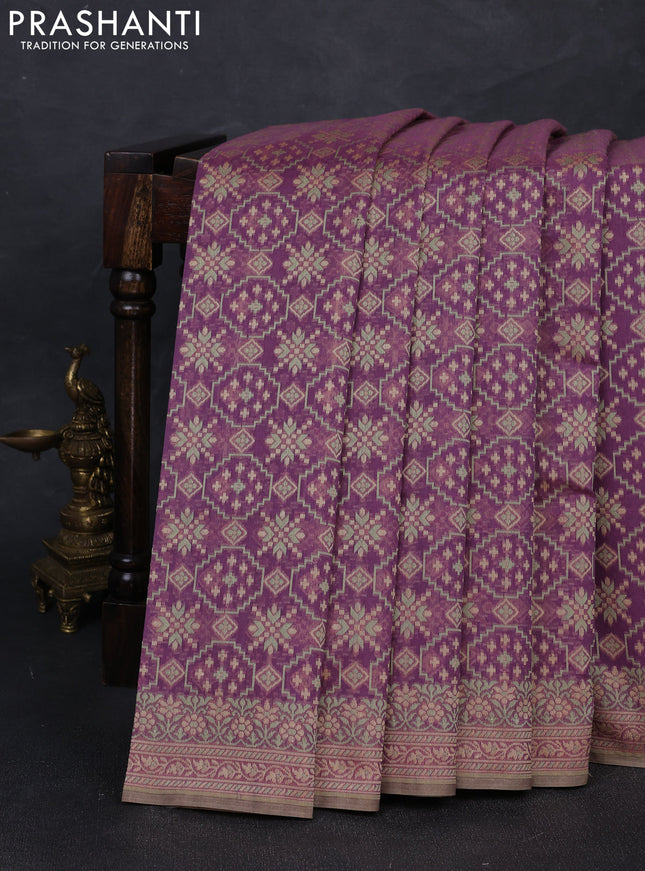 Banarasi cotton saree purple shade with allover thread weaves and woven border