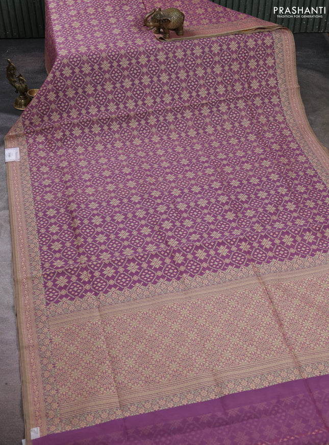 Banarasi cotton saree purple shade with allover thread weaves and woven border