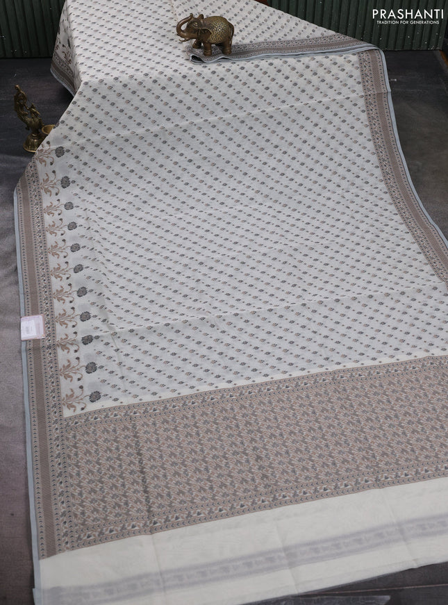Banarasi cotton saree off white and grey with thread woven butta weaves and woven border
