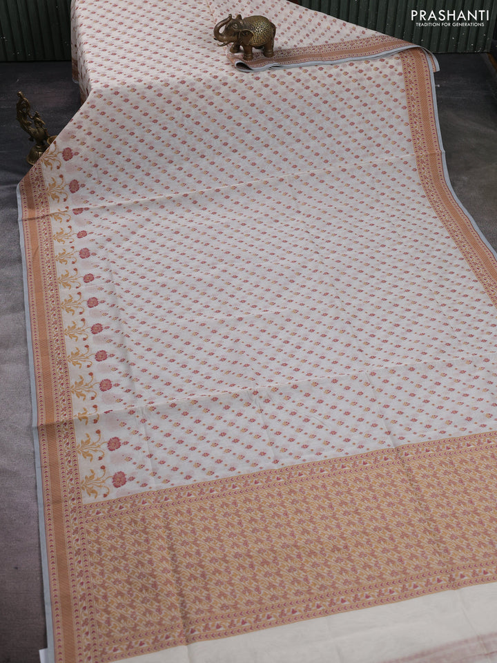 Banarasi cotton saree off white and maroon with thread woven butta weaves and woven border