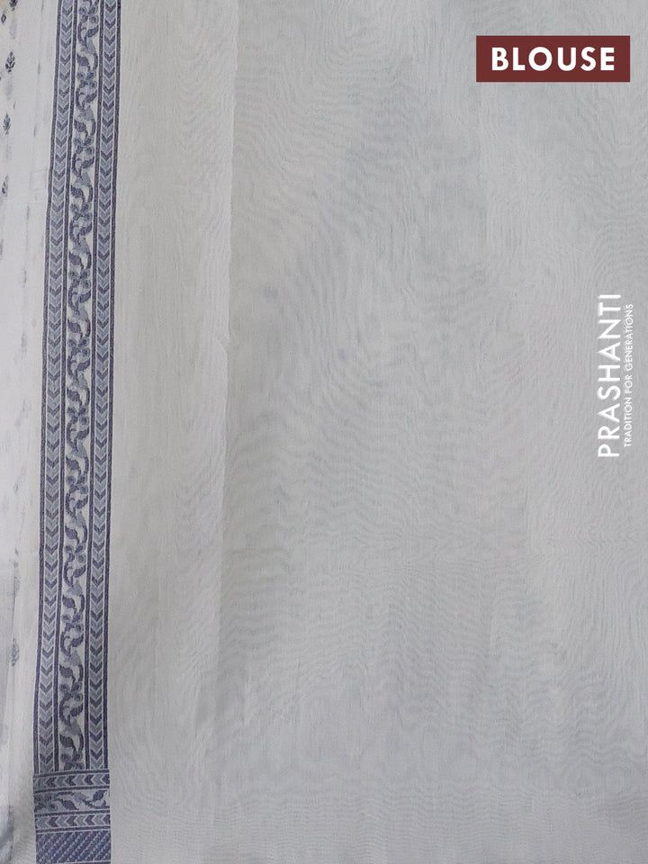 Banarasi cotton saree off white and navy blue with thread woven butta weaves and woven border