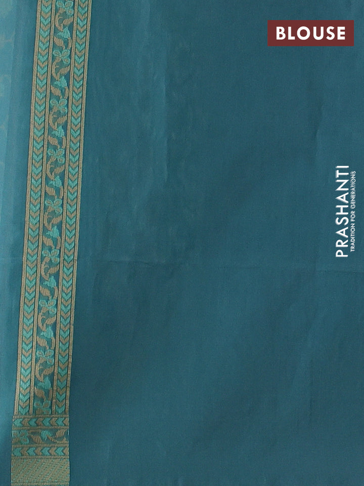 Banarasi cotton saree teal blue with allover thread weaves and woven border