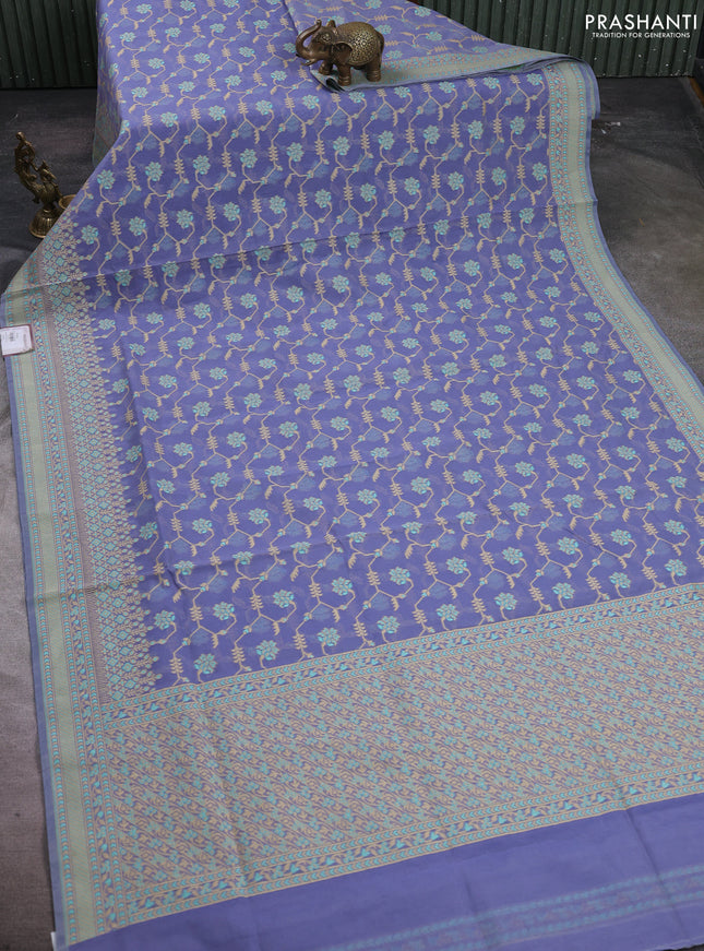 Banarasi cotton saree blue with allover thread weaves and woven border