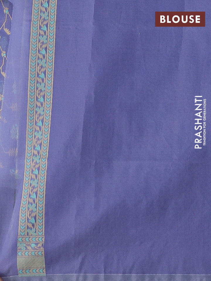 Banarasi cotton saree blue with allover thread weaves and woven border