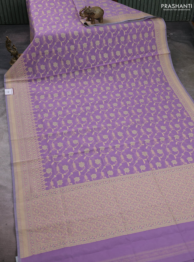 Banarasi cotton saree lavender with allover thread weaves and woven border