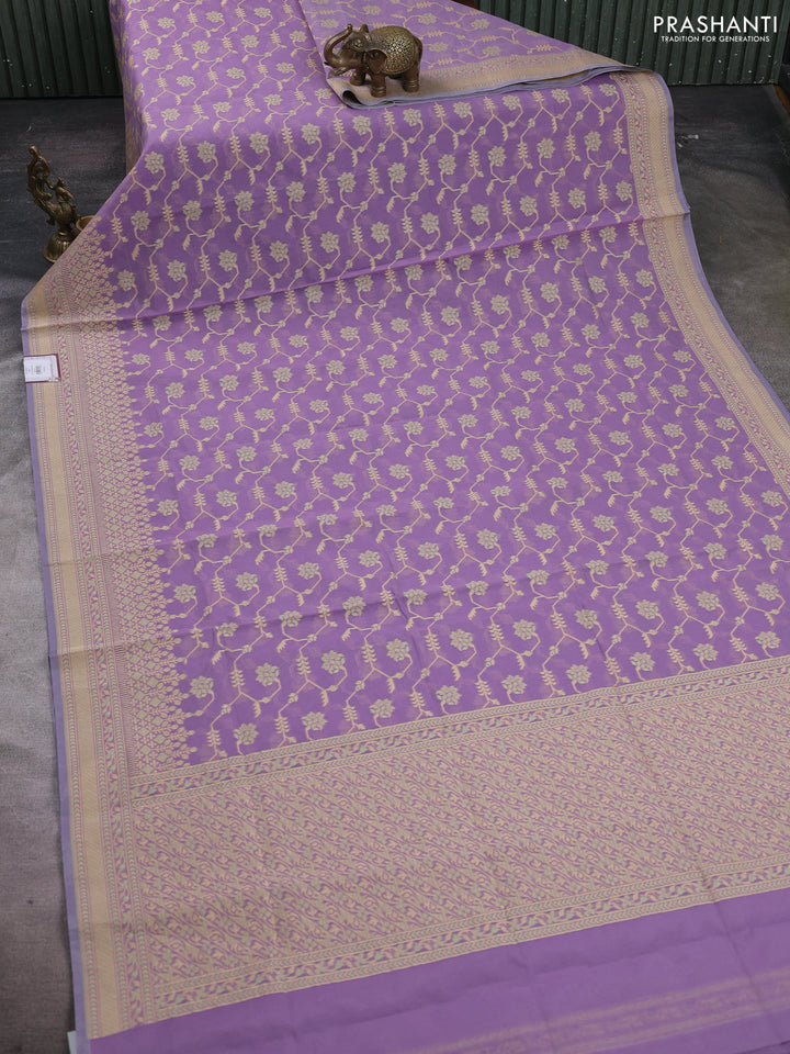 Banarasi cotton saree lavender with allover thread weaves and woven border