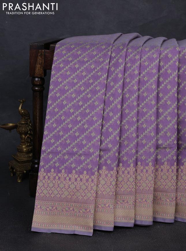 Banarasi cotton saree lavender with allover thread weaves and woven border