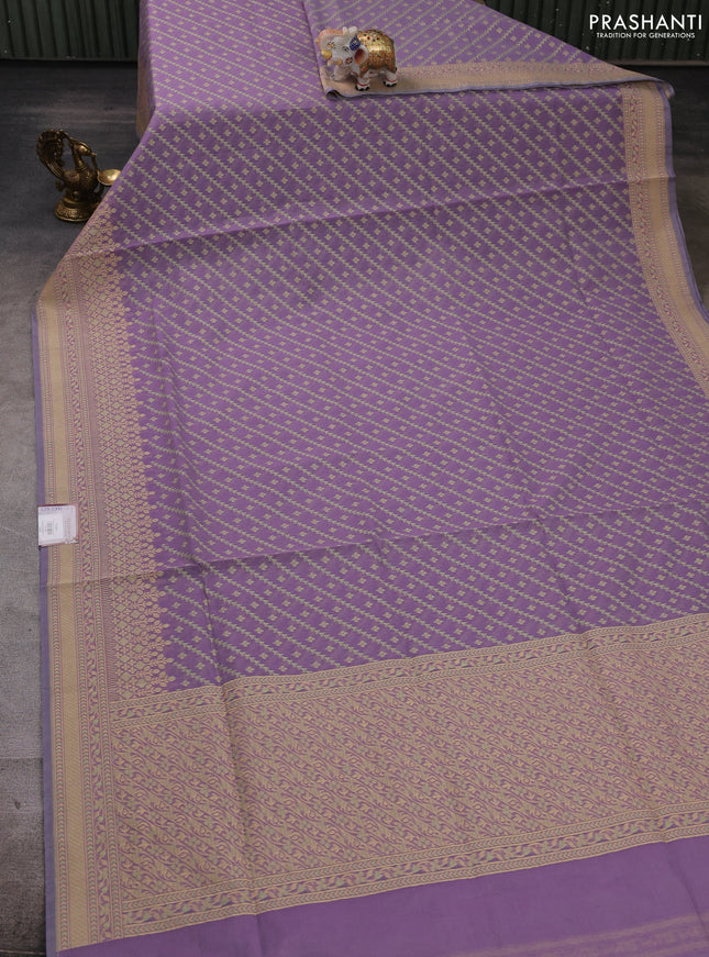 Banarasi cotton saree lavender with allover thread weaves and woven border