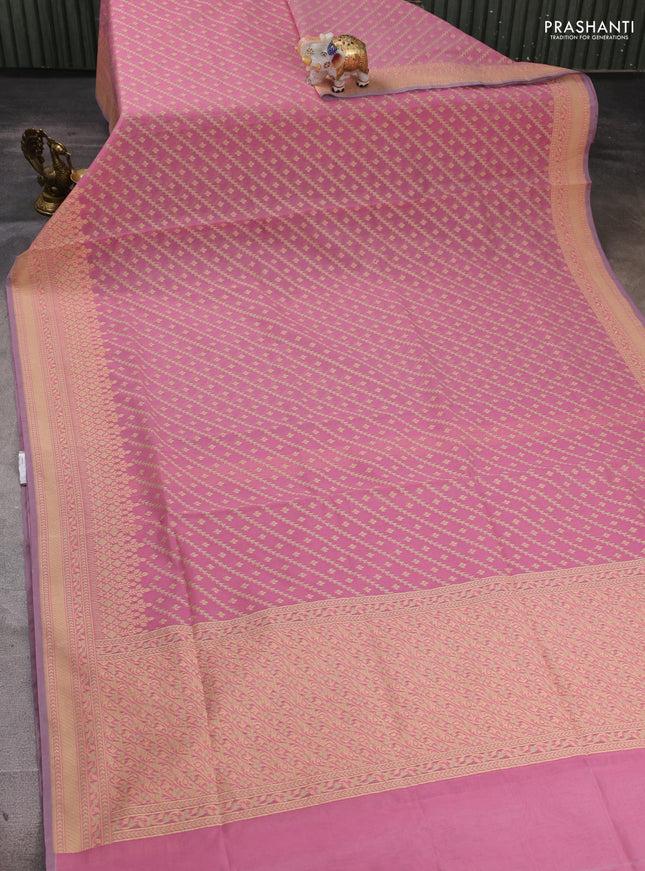 Banarasi cotton saree light pink with allover thread weaves and woven border