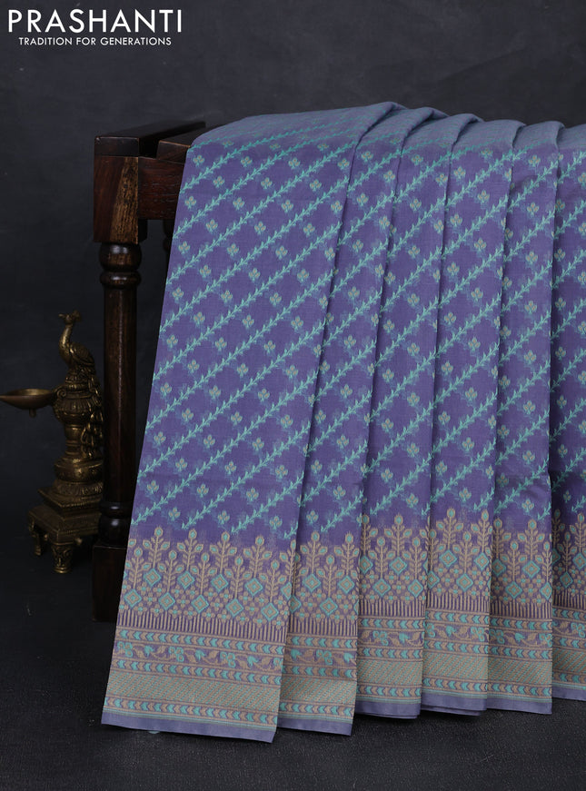 Banarasi cotton saree pastel lavender with allover thread weaves and woven border