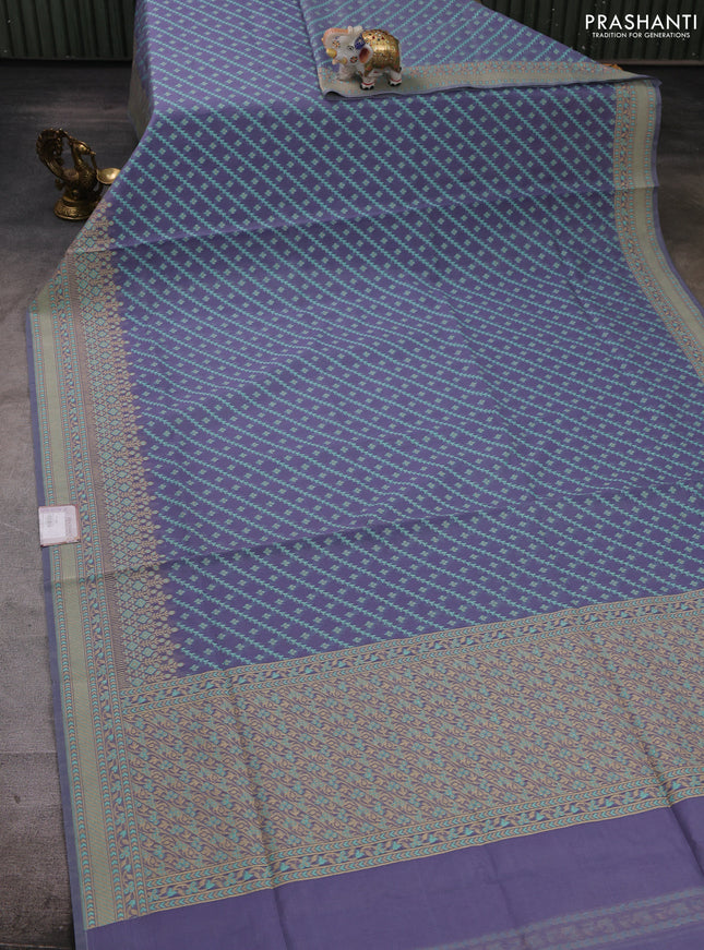 Banarasi cotton saree pastel lavender with allover thread weaves and woven border