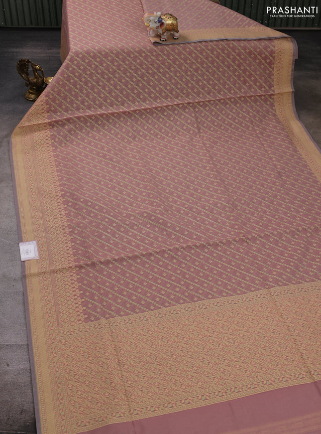 Banarasi cotton saree pastel pink with allover thread weaves and woven border