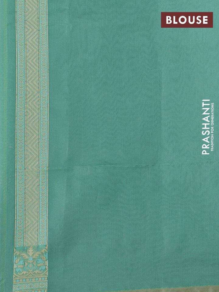 Banarasi cotton saree teal green with allover thread weaves and woven border
