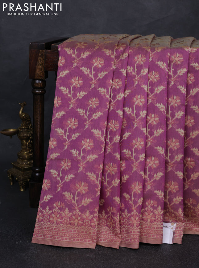Banarasi cotton saree purple with allover thread weaves and woven border