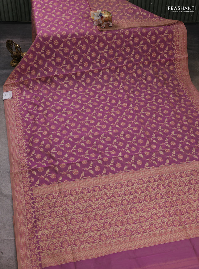 Banarasi cotton saree purple with allover thread weaves and woven border