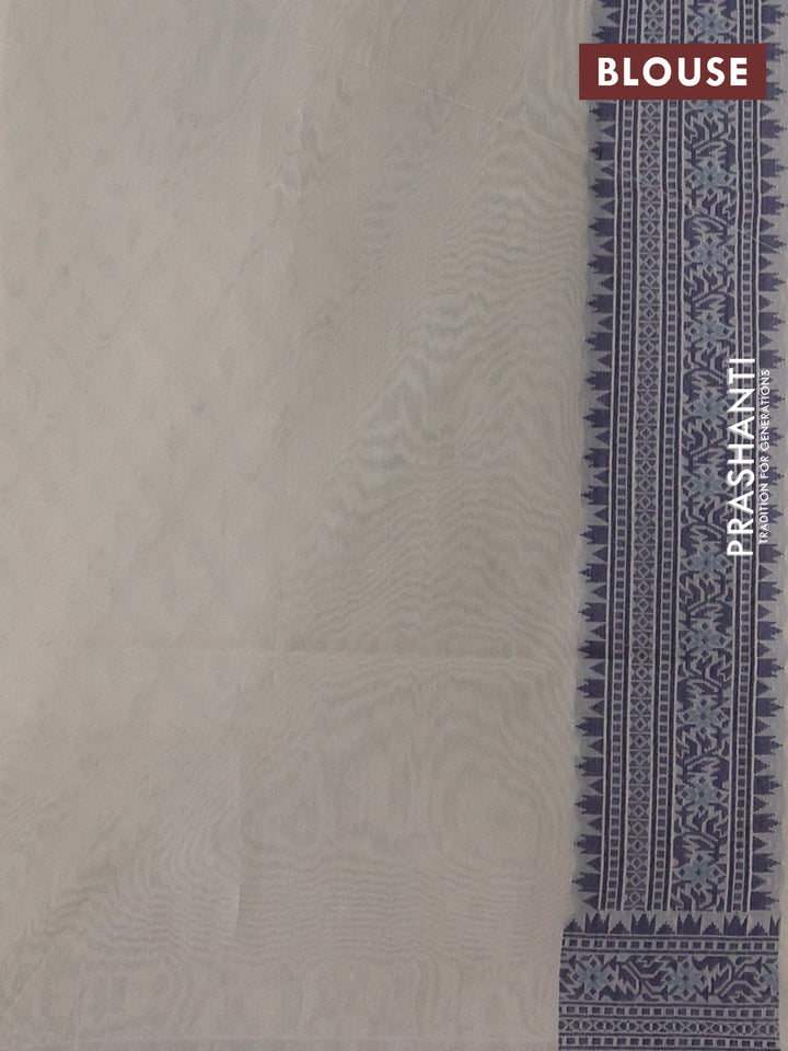 Banarasi cotton saree off white and navy blue with allover thread weaves and woven border
