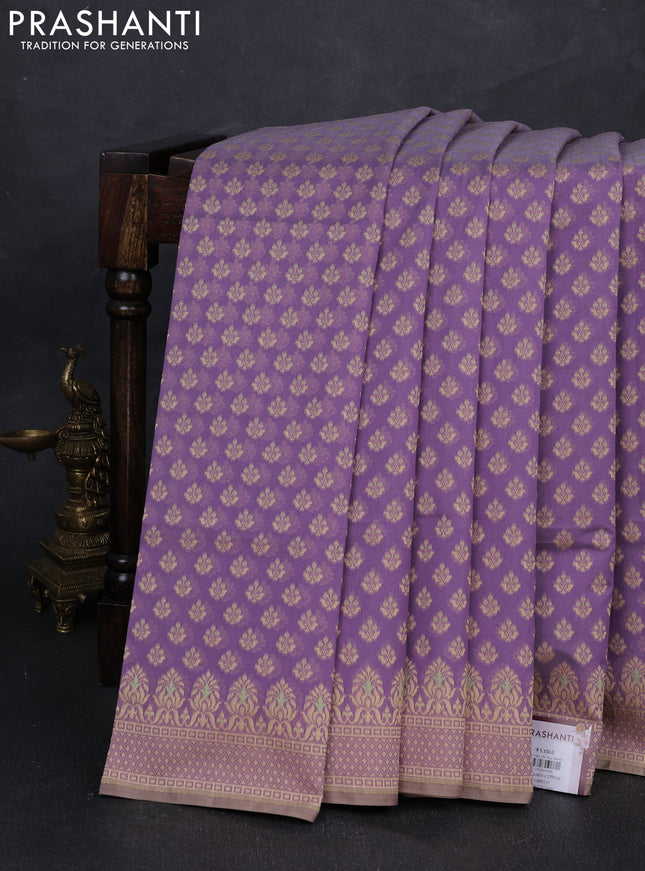 Banarasi cotton saree lavender with thread woven butta weaves and woven border