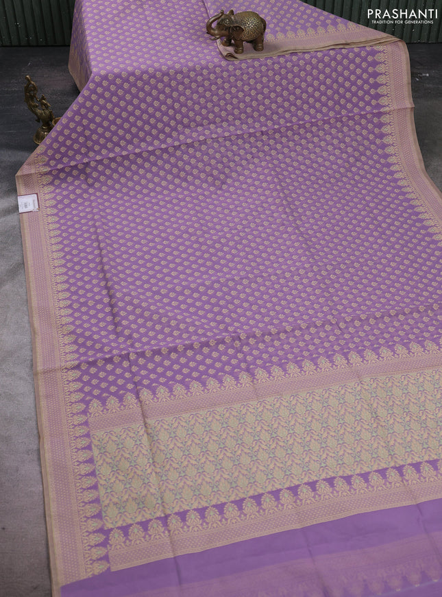 Banarasi cotton saree lavender with thread woven butta weaves and woven border