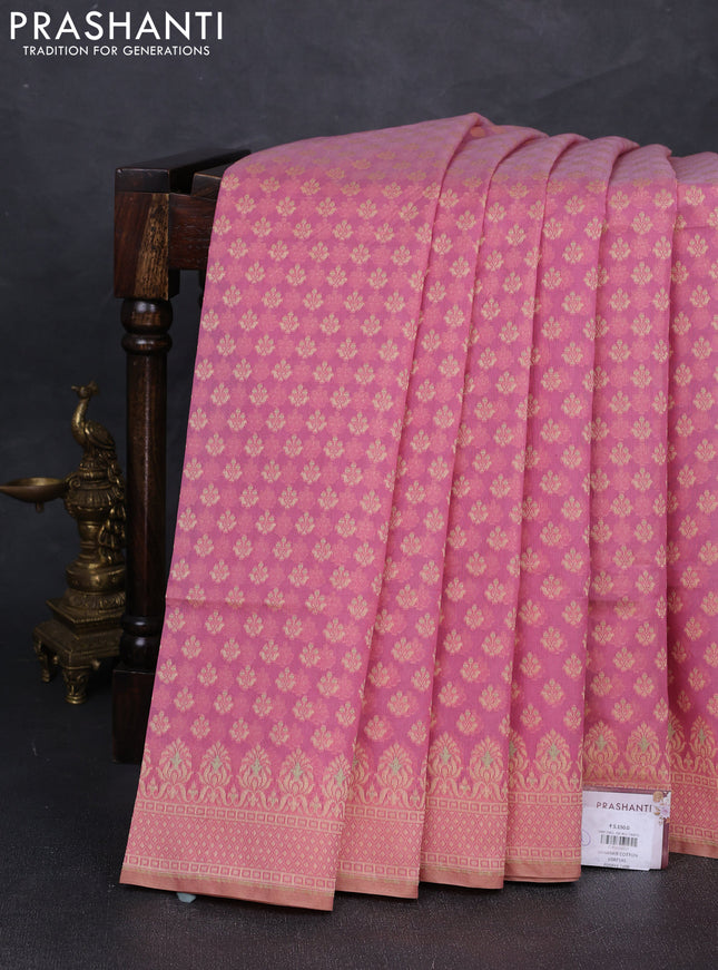 Banarasi cotton saree pink shade with thread woven butta weaves and woven border
