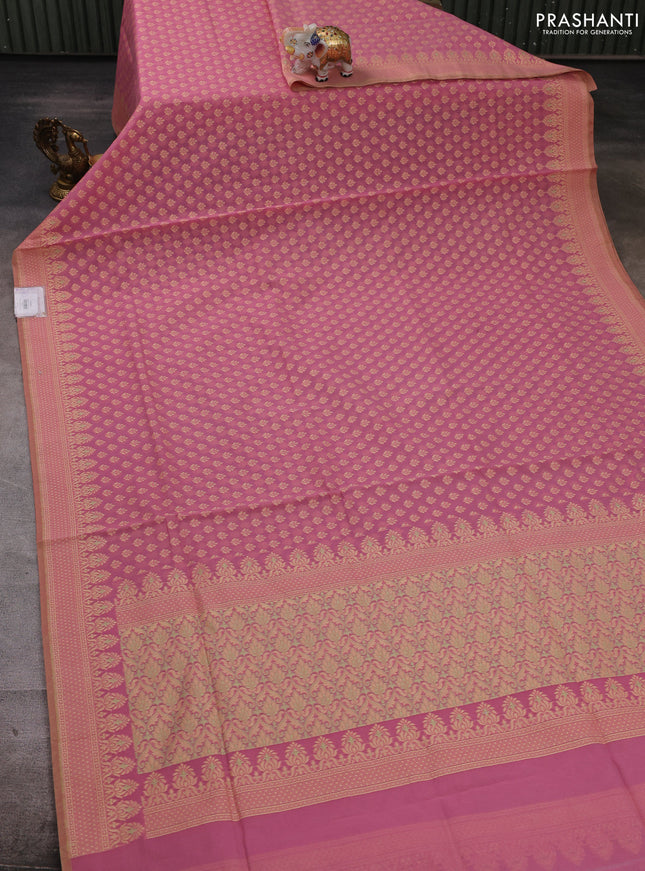 Banarasi cotton saree pink shade with thread woven butta weaves and woven border