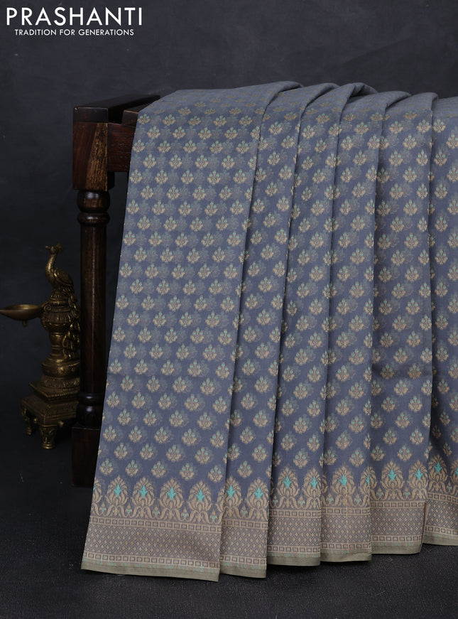 Banarasi cotton saree grey with thread woven butta weaves and woven border
