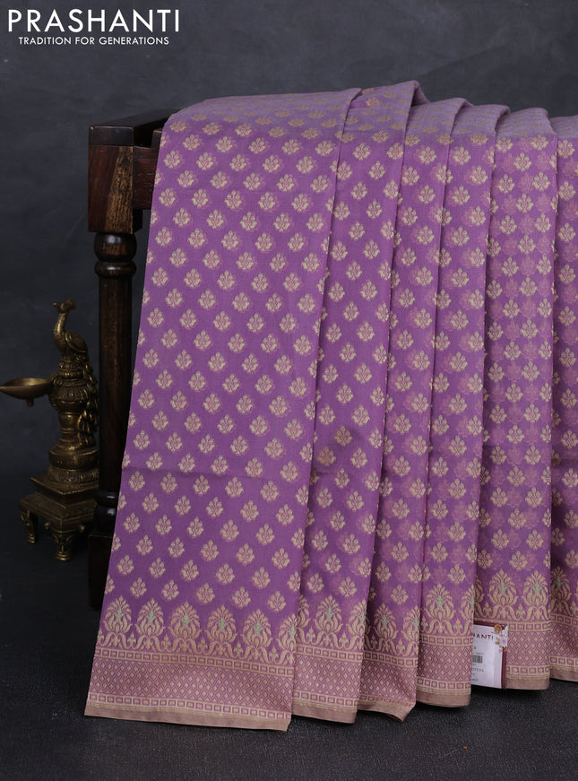 Banarasi cotton saree lavender with thread woven butta weaves and woven border