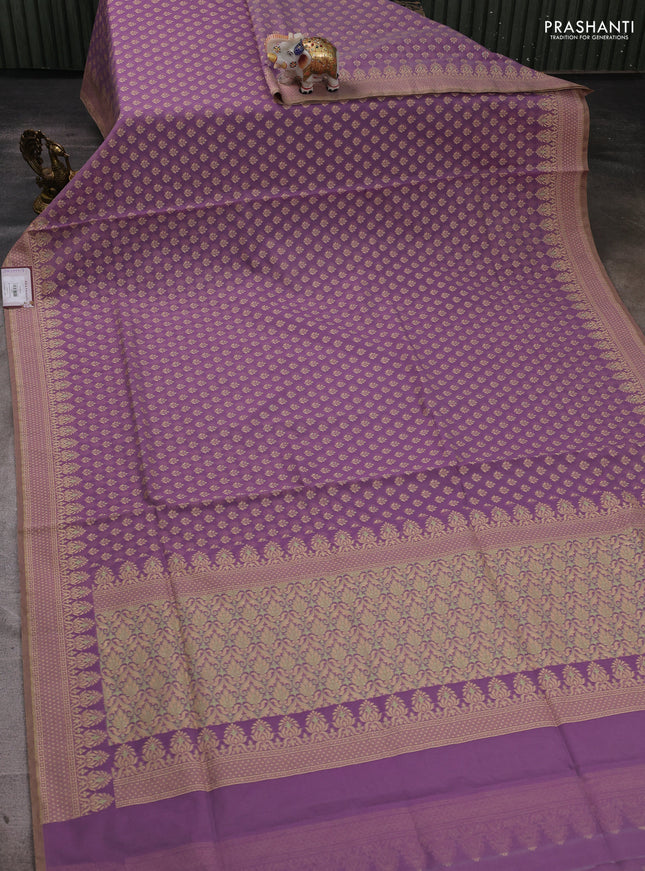 Banarasi cotton saree lavender with thread woven butta weaves and woven border