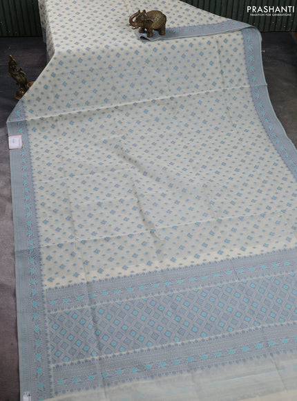 Banarasi cotton saree cream and grey with thread woven butta weaves and woven border