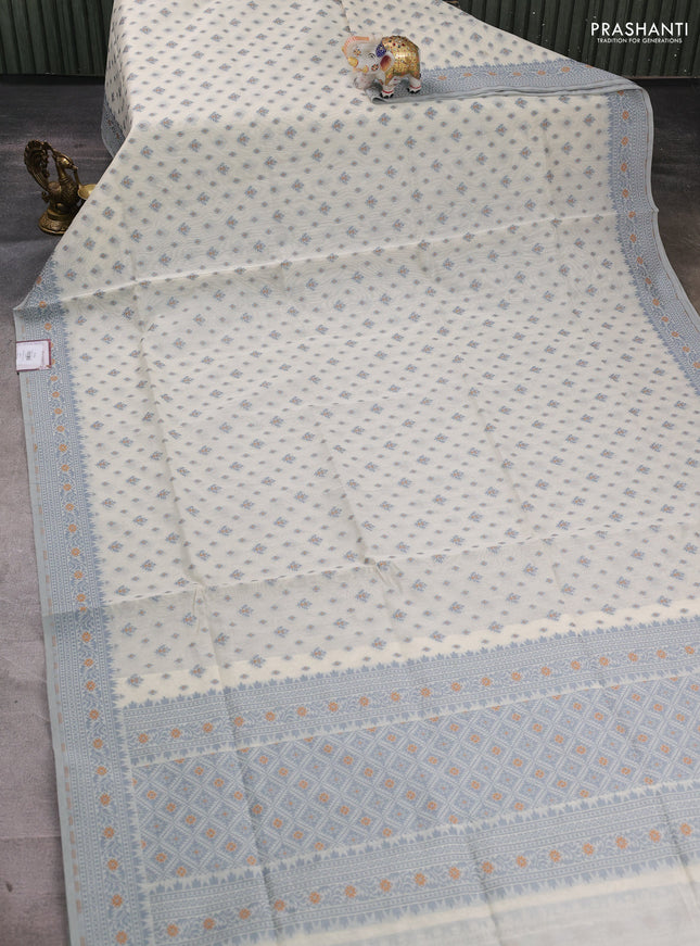 Banarasi cotton saree off white and grey with thread woven butta weaves and woven border