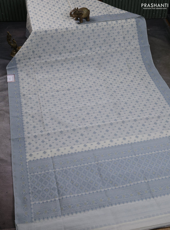 Banarasi cotton saree off white and grey with thread woven butta weaves and woven border