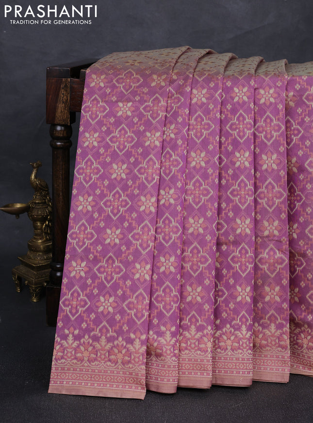 Banarasi cotton saree purple shade with allover thread weaves and woven border