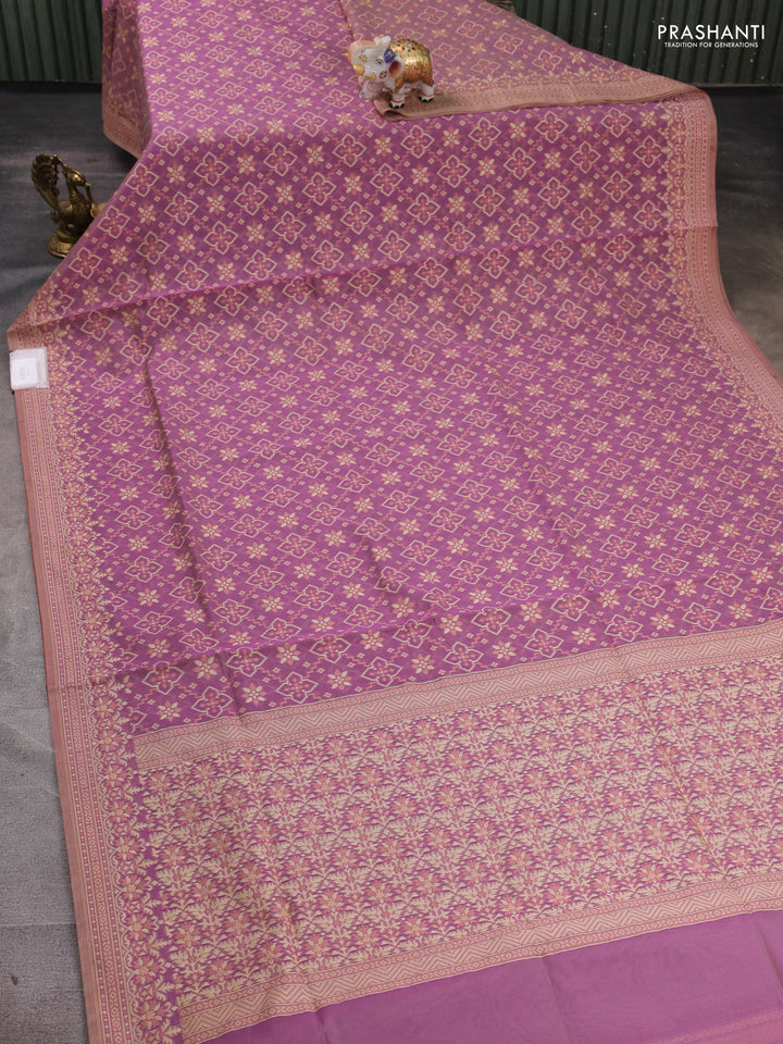 Banarasi cotton saree purple shade with allover thread weaves and woven border