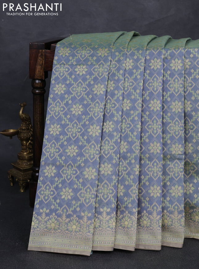 Banarasi cotton saree dual shade of grey with allover thread weaves and woven border
