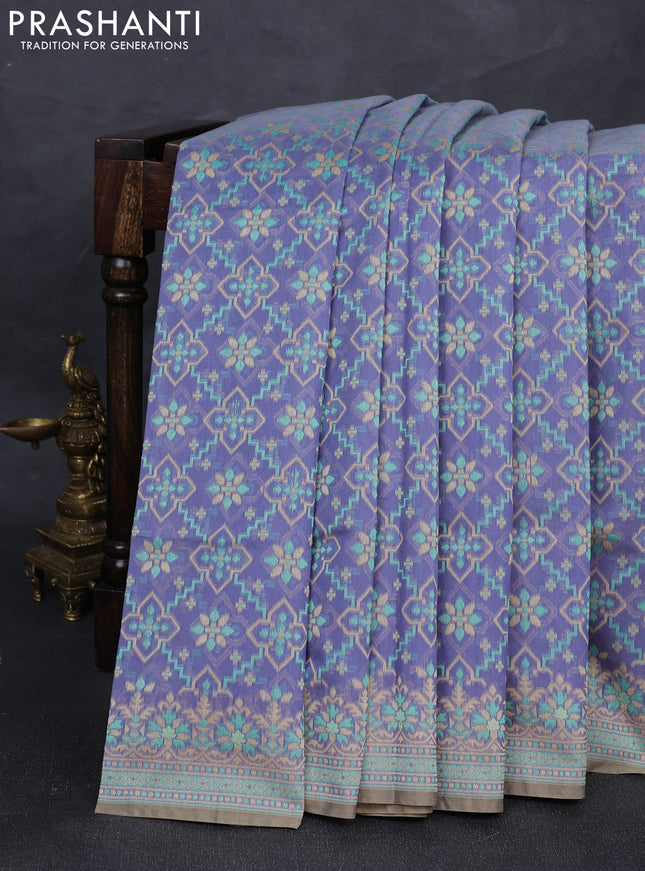 Banarasi cotton saree pastel blue with allover thread weaves and woven border