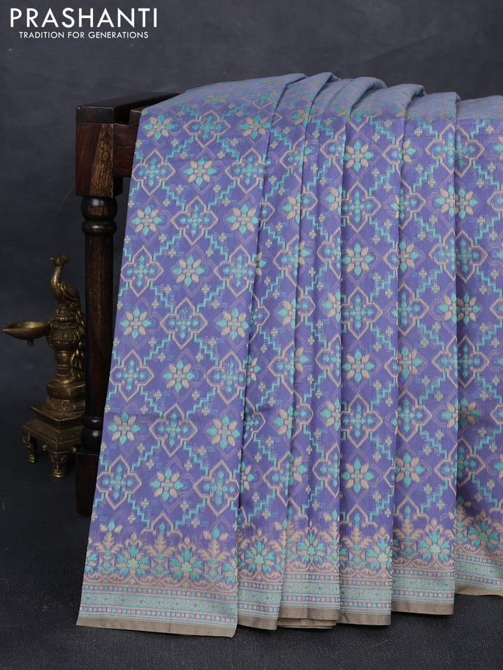 Banarasi cotton saree pastel blue with allover thread weaves and woven border