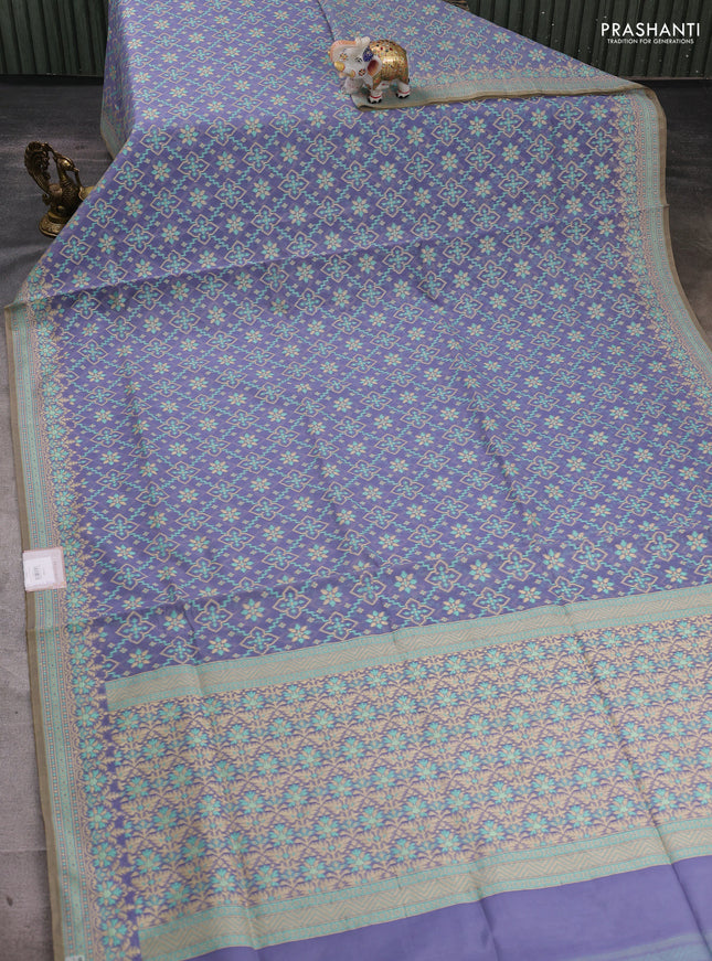 Banarasi cotton saree pastel blue with allover thread weaves and woven border