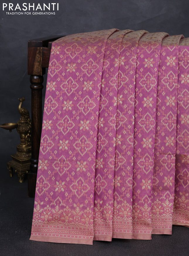 Banarasi cotton saree mauve pink with allover thread weaves and woven border
